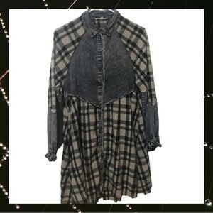 Flannel Plaid Distressed Mini Dress Tunic